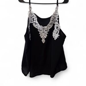 Elegant Black Lace Trim Cami Top